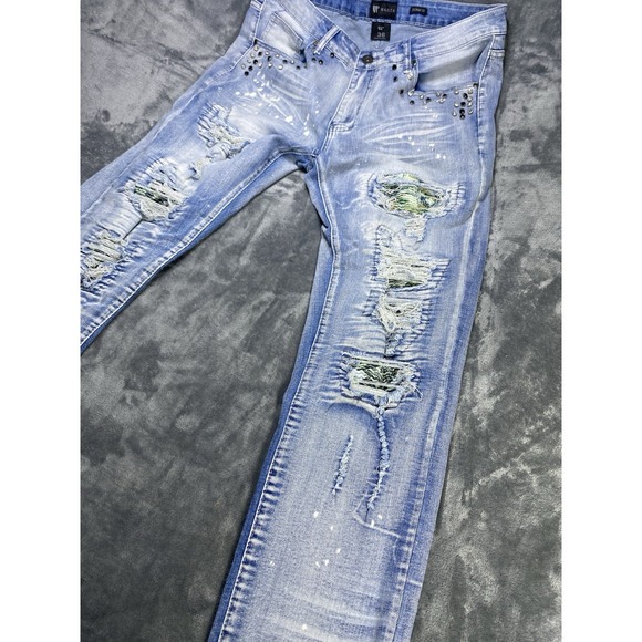 Waimea Other - Waimea Jeans Mens 36x30 Patchwork Skinny Fit Patched Studs Grunge Street Denim